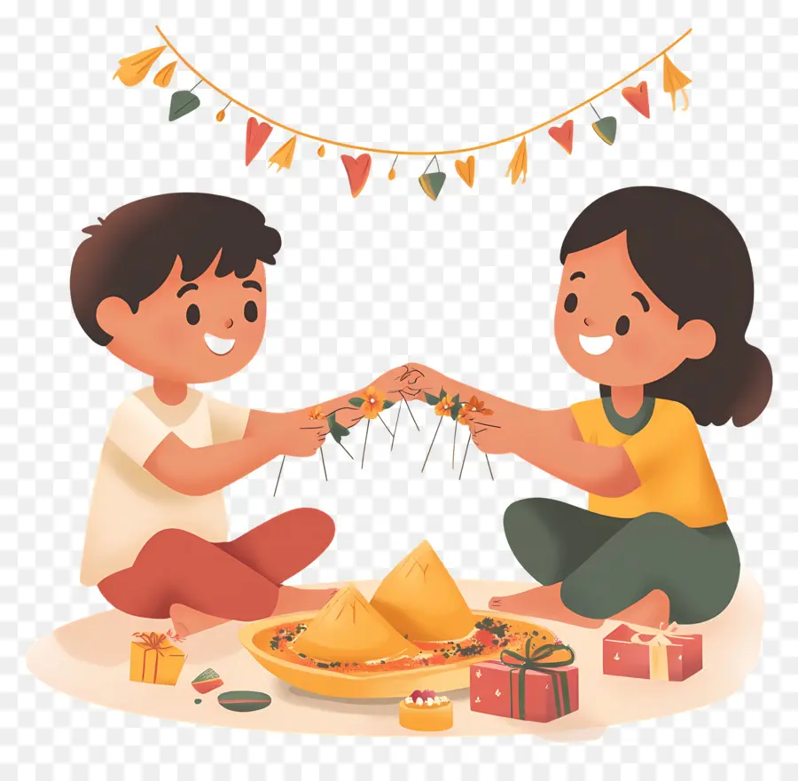 Feliz Raksha Bandhan，Niños Celebrando PNG