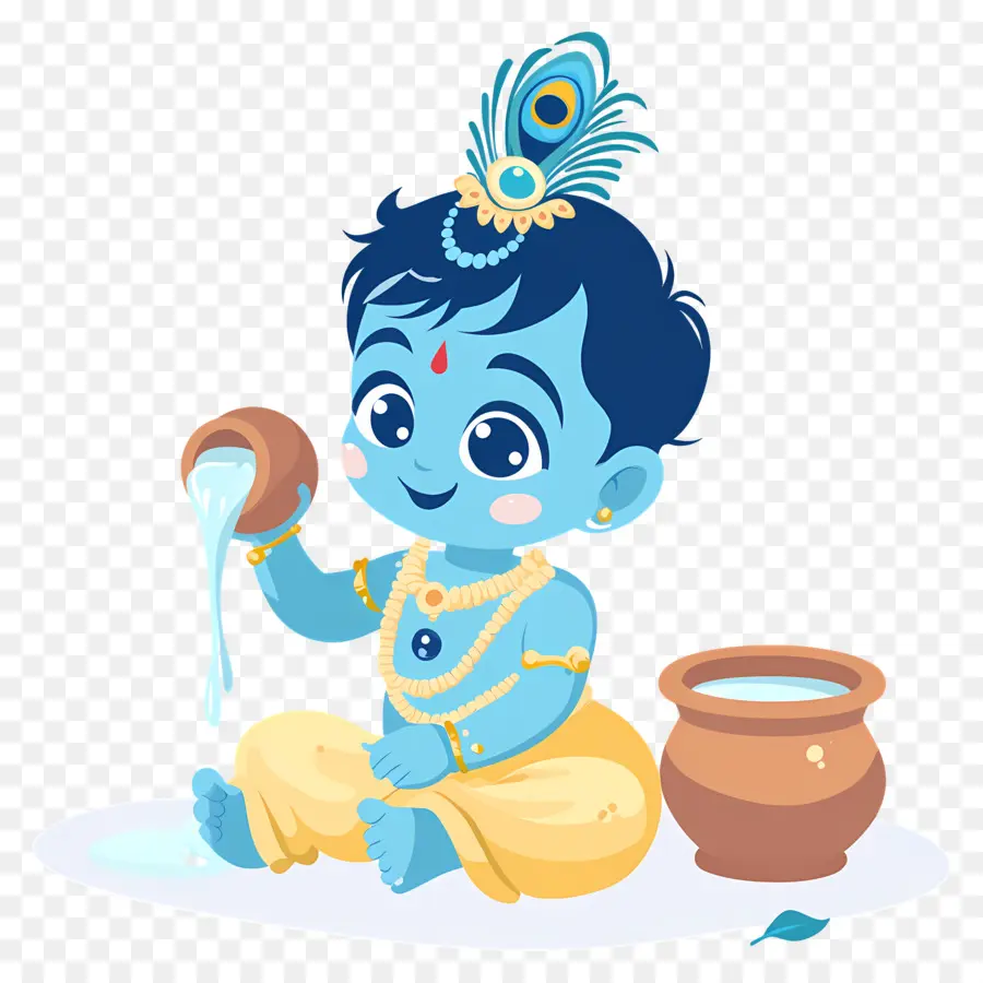 Krishna Janmashtami，Niño Azul Con Olla PNG