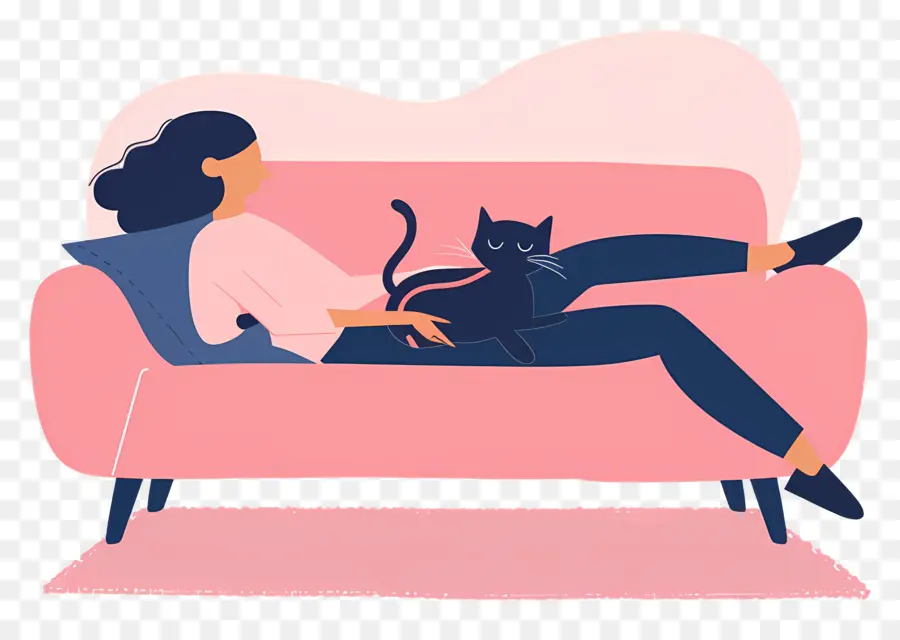 Relajándose En El Sofá，Mujer Con Gato PNG