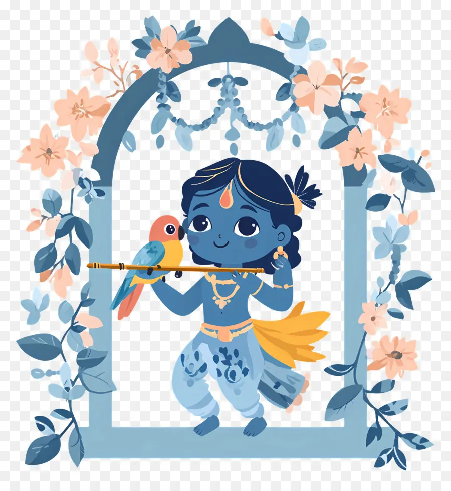 Krishna Janmashtami，Krishna Con Flauta PNG