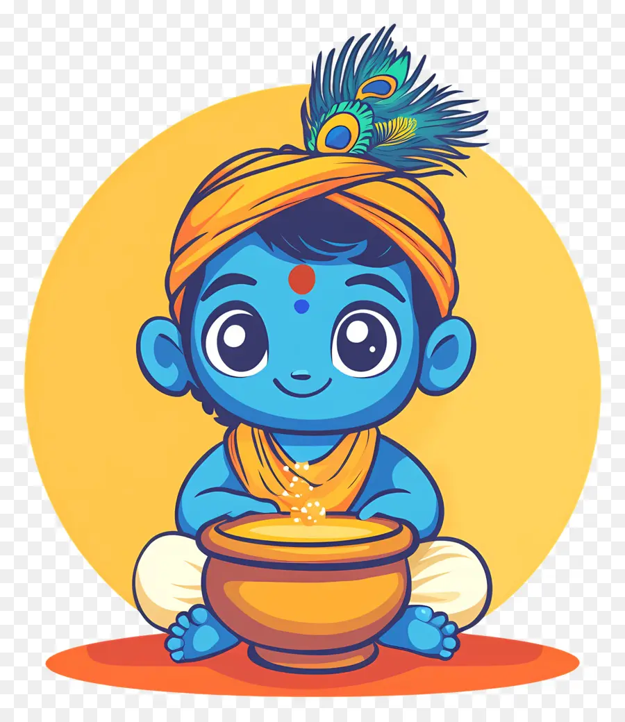 Krishna Janmashtami，Niño Azul Con Olla PNG