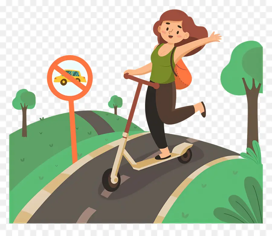 Día Mundial Sin Coches，Chica En Scooter PNG