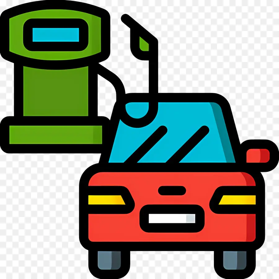 Gasolinera，Coche Rojo PNG