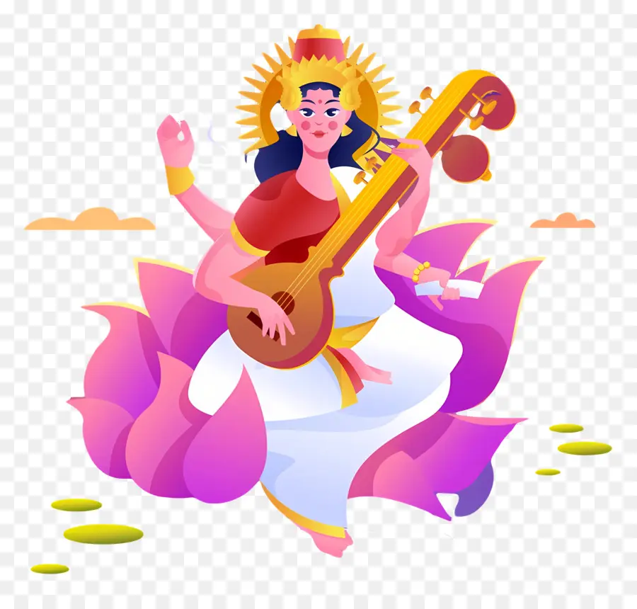 Saraswati，Diosa Con Instrumento PNG