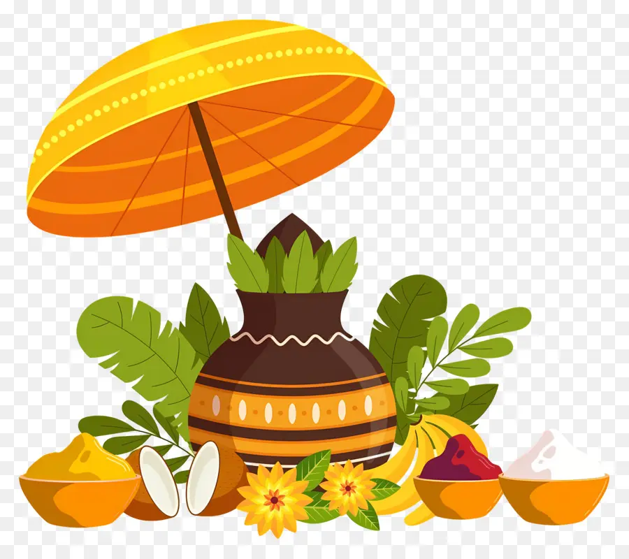 Feliz Onam，Olla Tradicional Con Sombrilla PNG