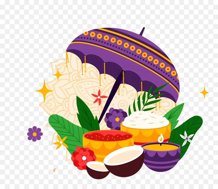 Feliz Onam，Paraguas Y Comida PNG