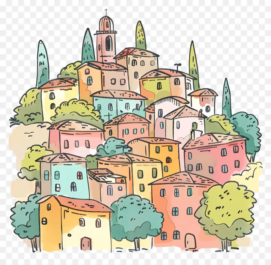 Paisaje De Italia，Pueblo Colorido PNG