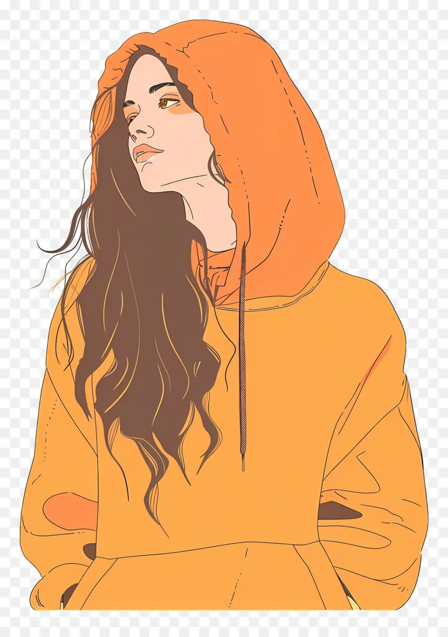 Mujer En Sudadera Con Capucha，Mujer Con Sudadera Con Capucha Naranja PNG