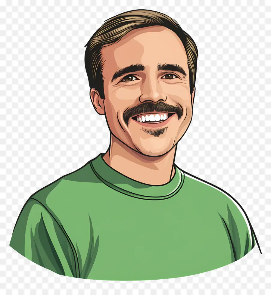 Hombre Sonriente，Hombre Sonriente Con Camisa Verde PNG