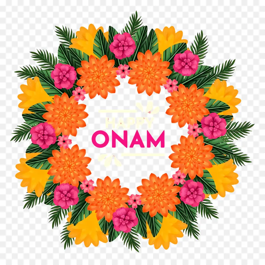 Feliz Onam，Corona De Flores De Onam PNG