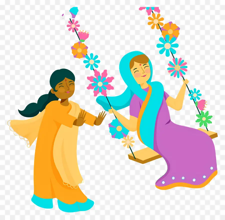 Hartalika Teej，Mujeres Con Flores PNG