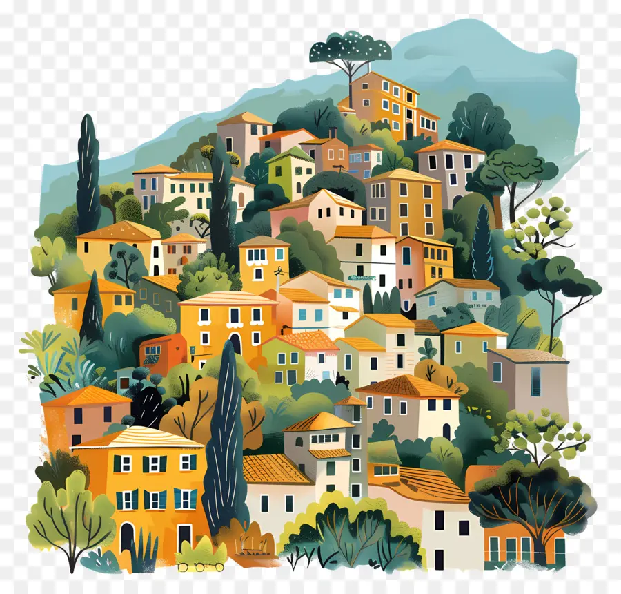 Italia Paisaje，Casas Coloridas PNG