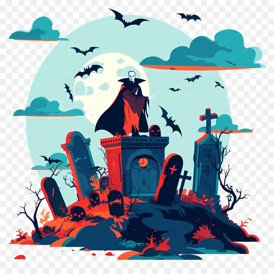 Drácula De Halloween，Vampiro En El Cementerio PNG