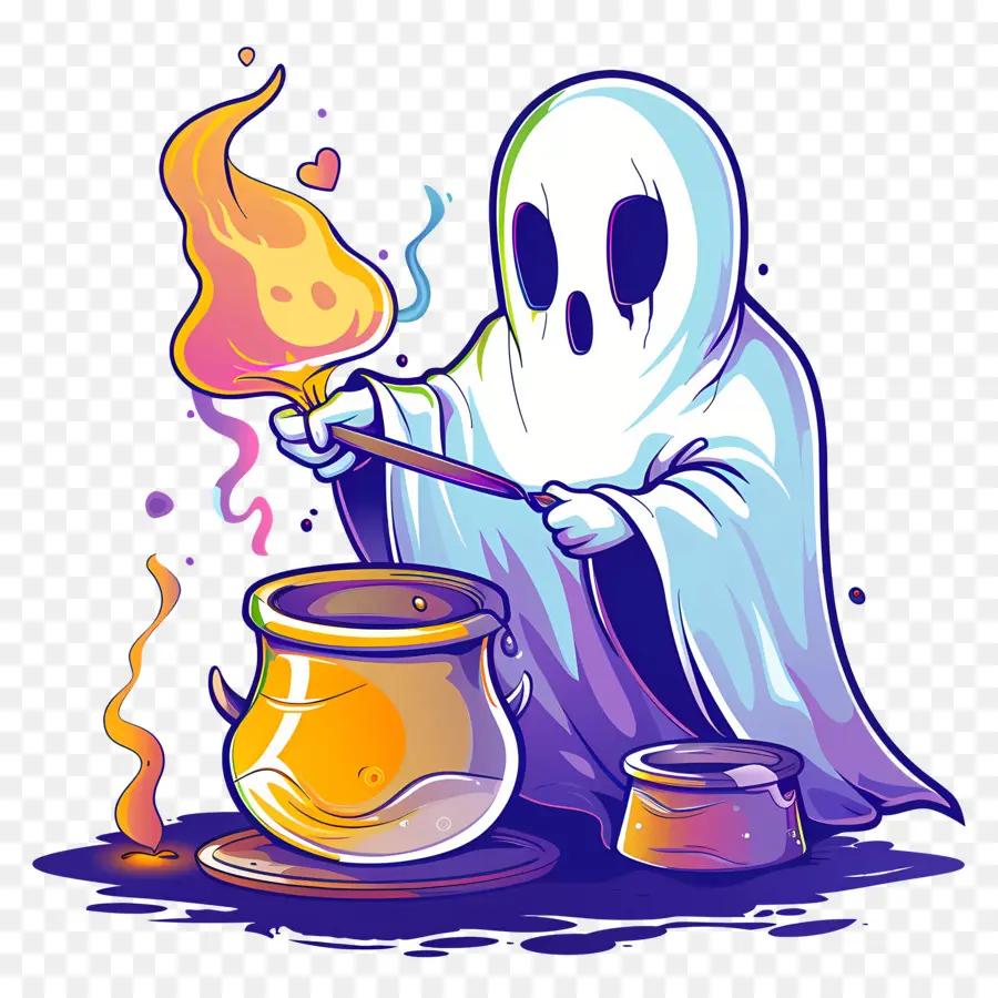 Poción Para Agitar Fantasmas，Fantasma Con Caldero PNG