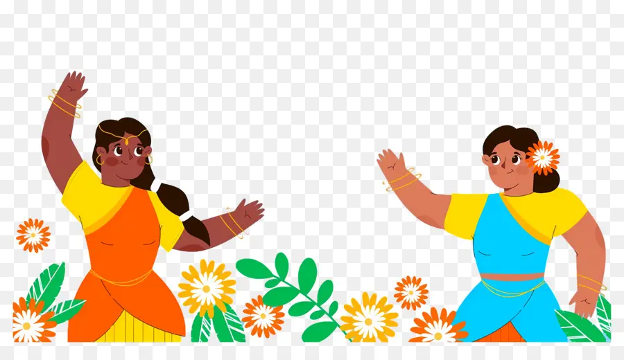 Feliz Onam，Dos Mujeres Bailando PNG