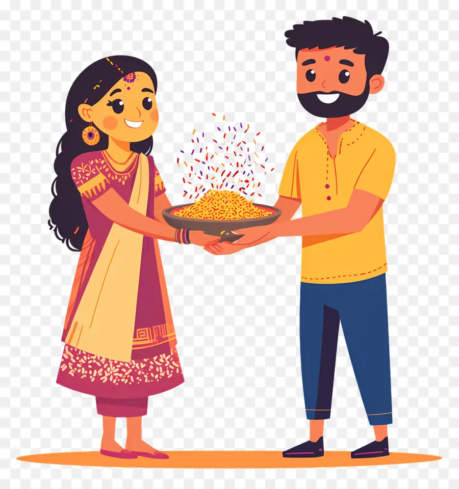 Feliz Raksha Bandhan，Pareja Con Comida PNG