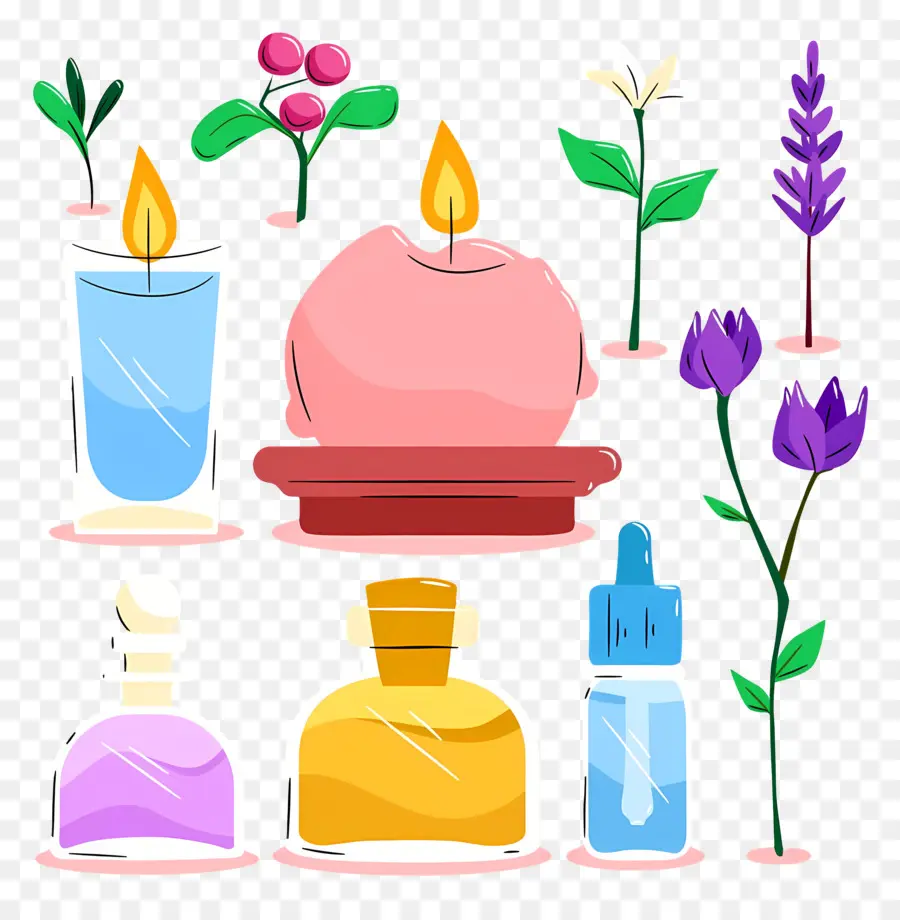 Elementos De Aromaterapia，Velas Y Aceites Esenciales PNG