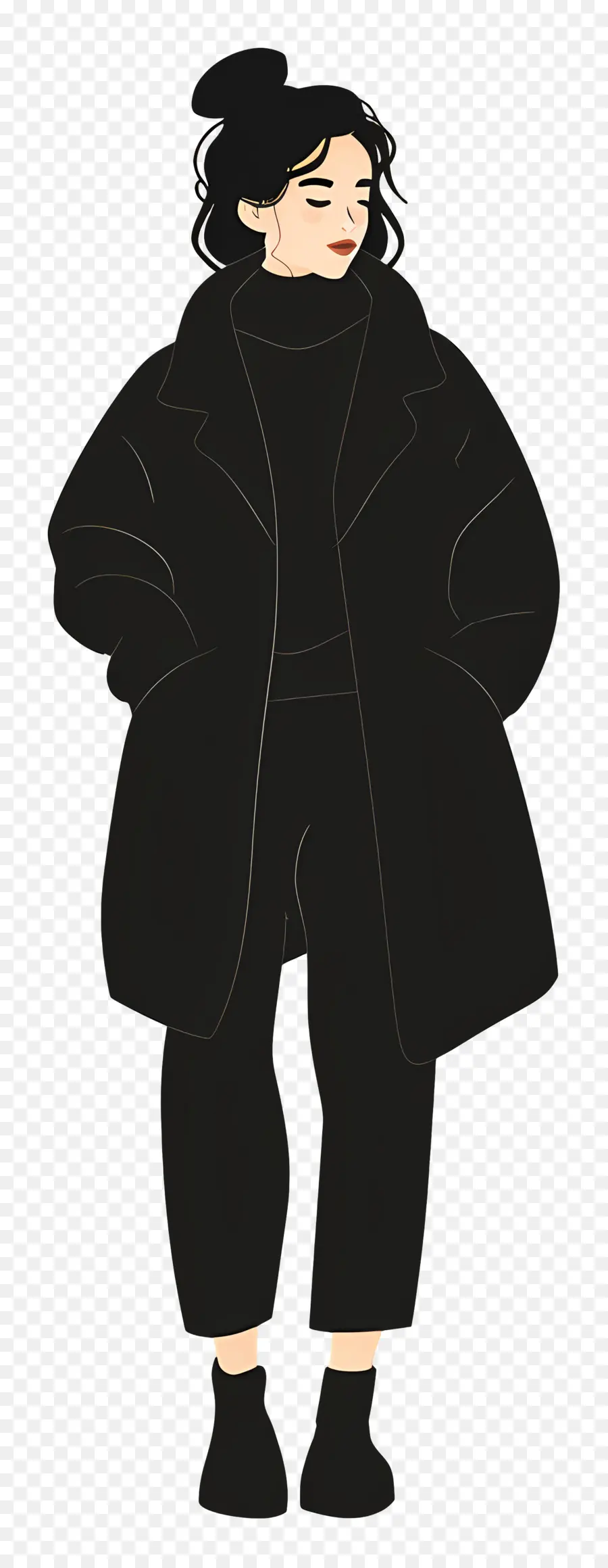 Mujer En Traje Negro，Abrigo Negro PNG