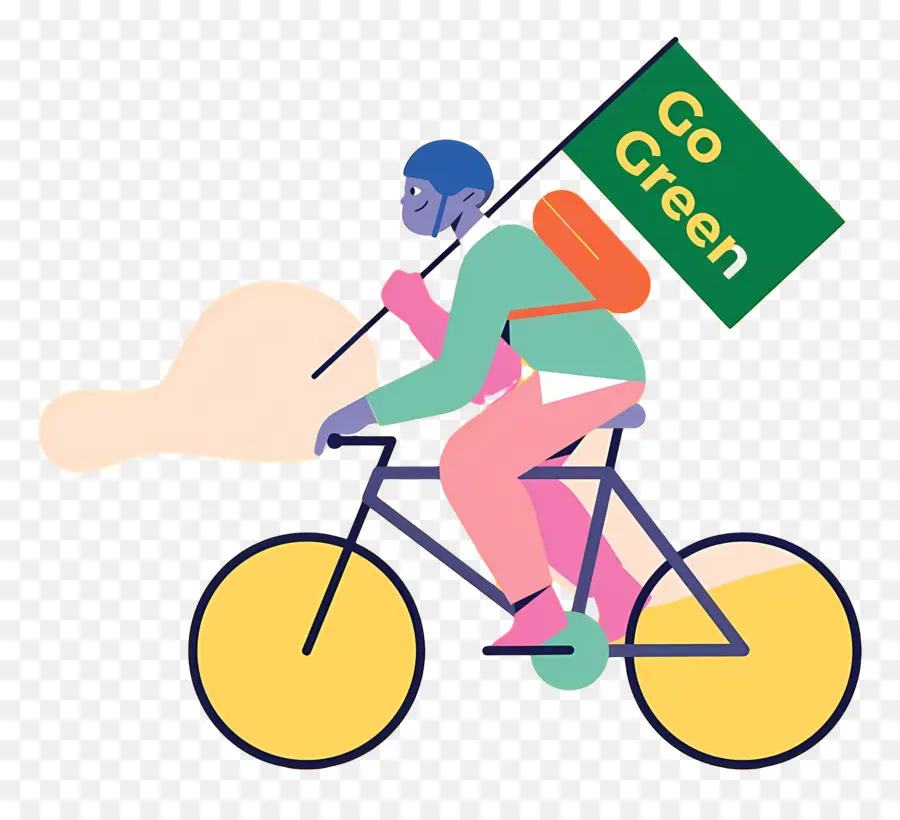 Día Mundial Sin Coches，Ciclista Con Bandera Go Green PNG