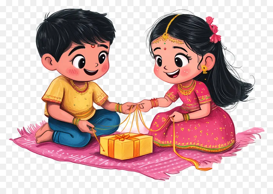 Feliz Raksha Bandhan，Niños Con Regalo PNG