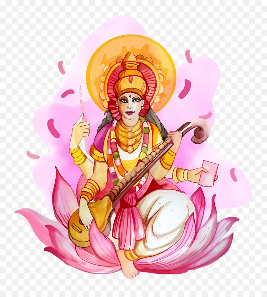 Saraswati，Ilustración De La Diosa Saraswati PNG