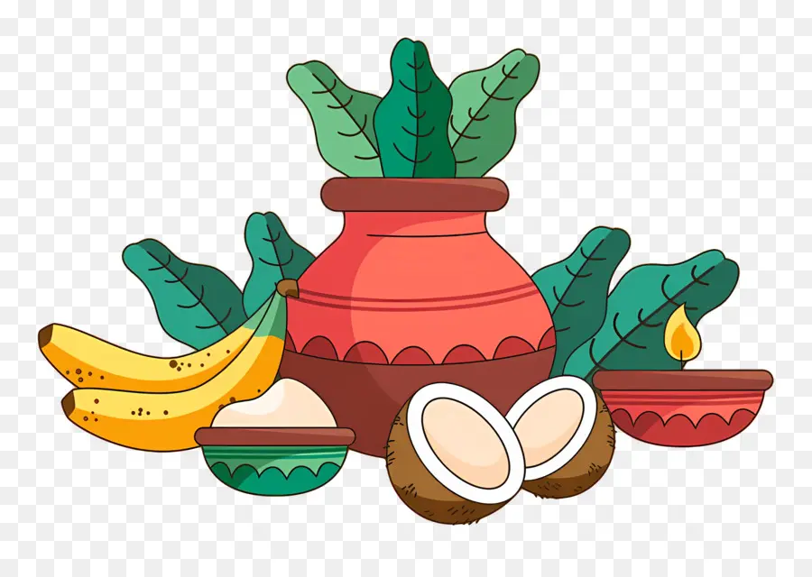 Feliz Onam，Olla Tradicional Con Frutas PNG