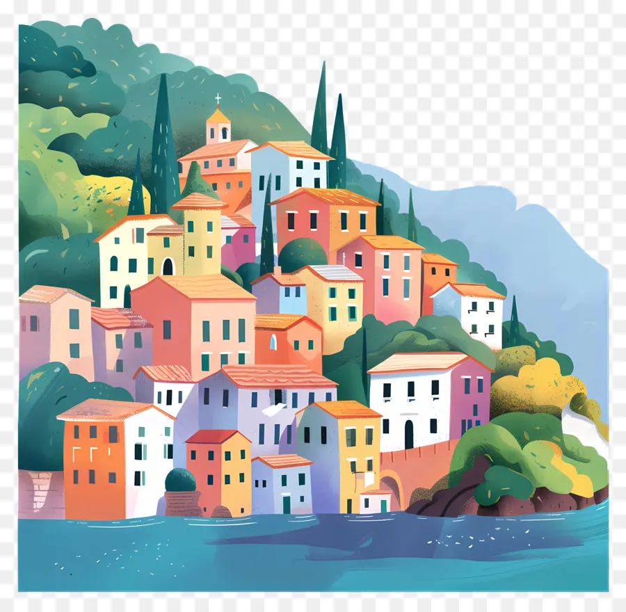 Paisaje De Italia，Pueblo Colorido PNG