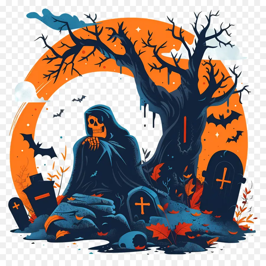 Parca De Halloween，Esqueleto En El Cementerio PNG