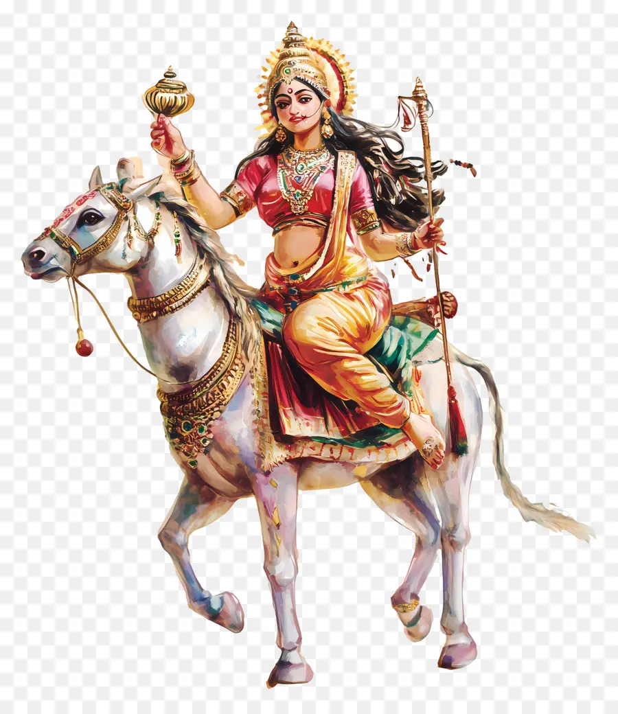 Maha Saptami，Diosa A Caballo PNG