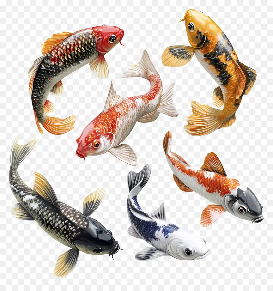 Grupo De Peces，Pez Koi Colorido PNG