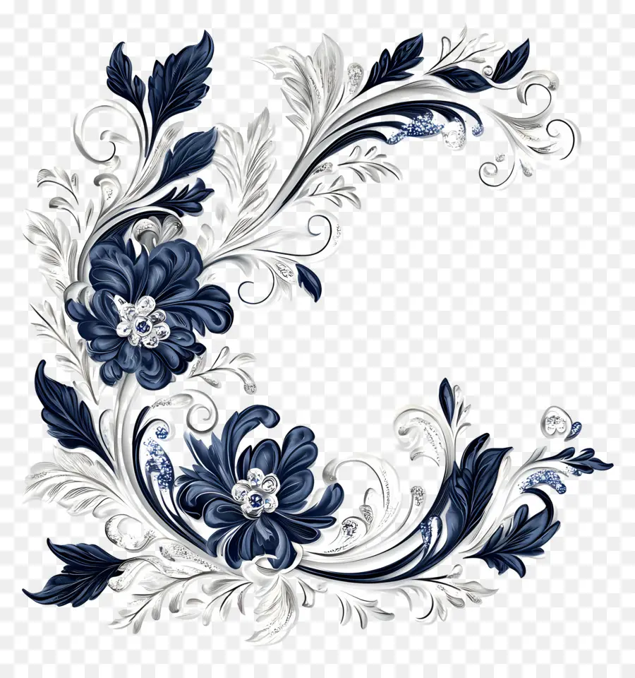 Linea De Boda，Diseño Floral Azul PNG