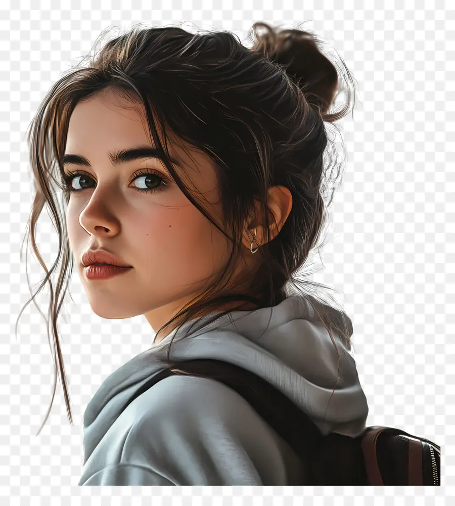 Chica Estudiante，Mujer Joven Con Mochila PNG