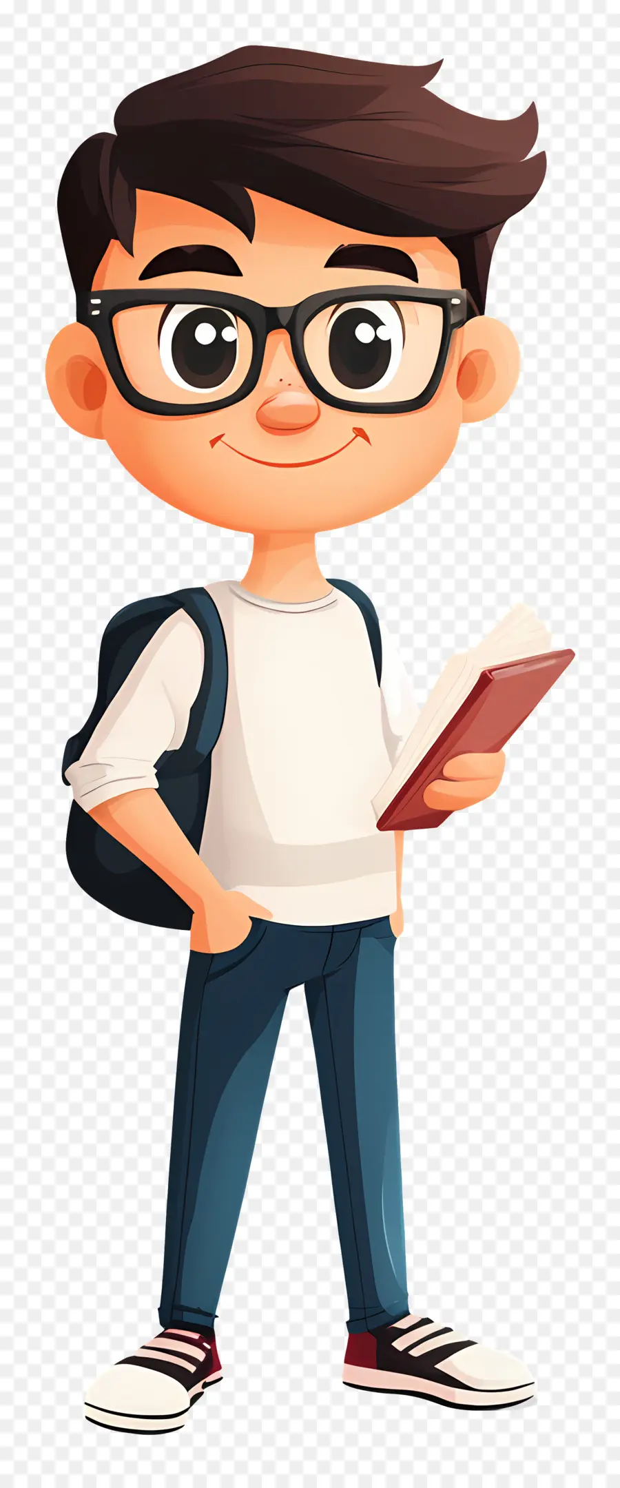 Estudiante Animado，Niño Con Gafas Y Libro PNG