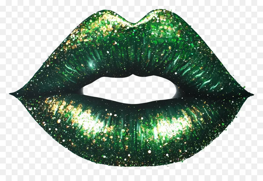 Beso Brillante，Labios Con Brillo Verde PNG