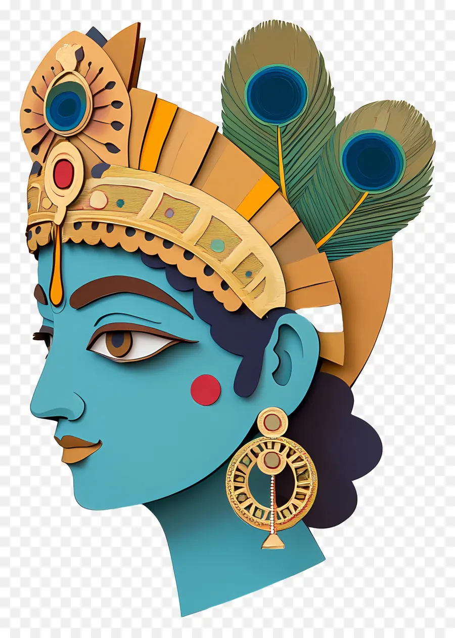 Bebé Krishna，Cara Azul Con Plumas De Pavo Real PNG