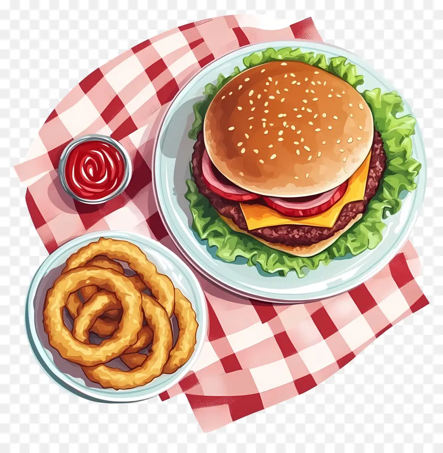 Hamburguesa Americana，Hamburguesa Y Aros De Cebolla PNG