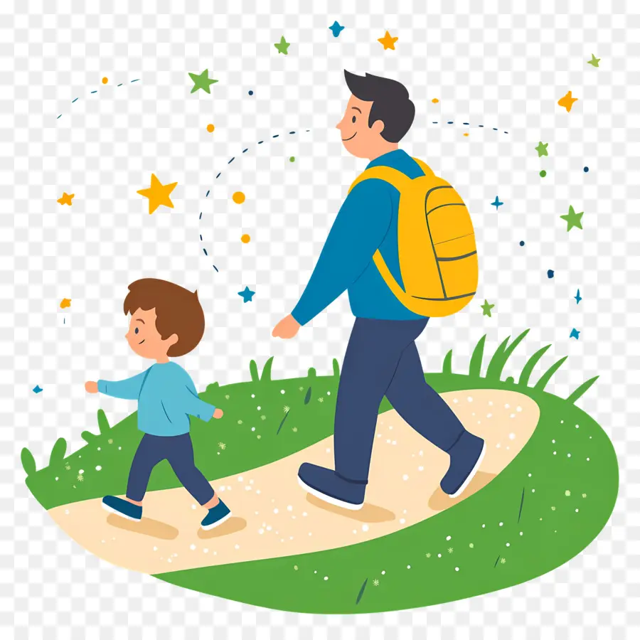 Ir A La Escuela Con Papá，Padre E Hijo Caminando PNG