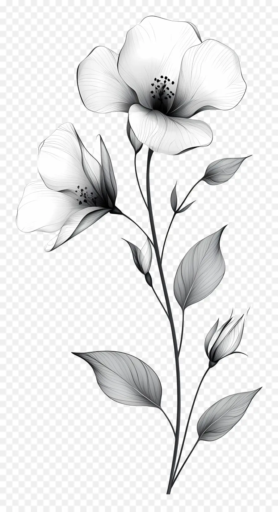 Flor De Línea，Flores En Blanco Y Negro PNG