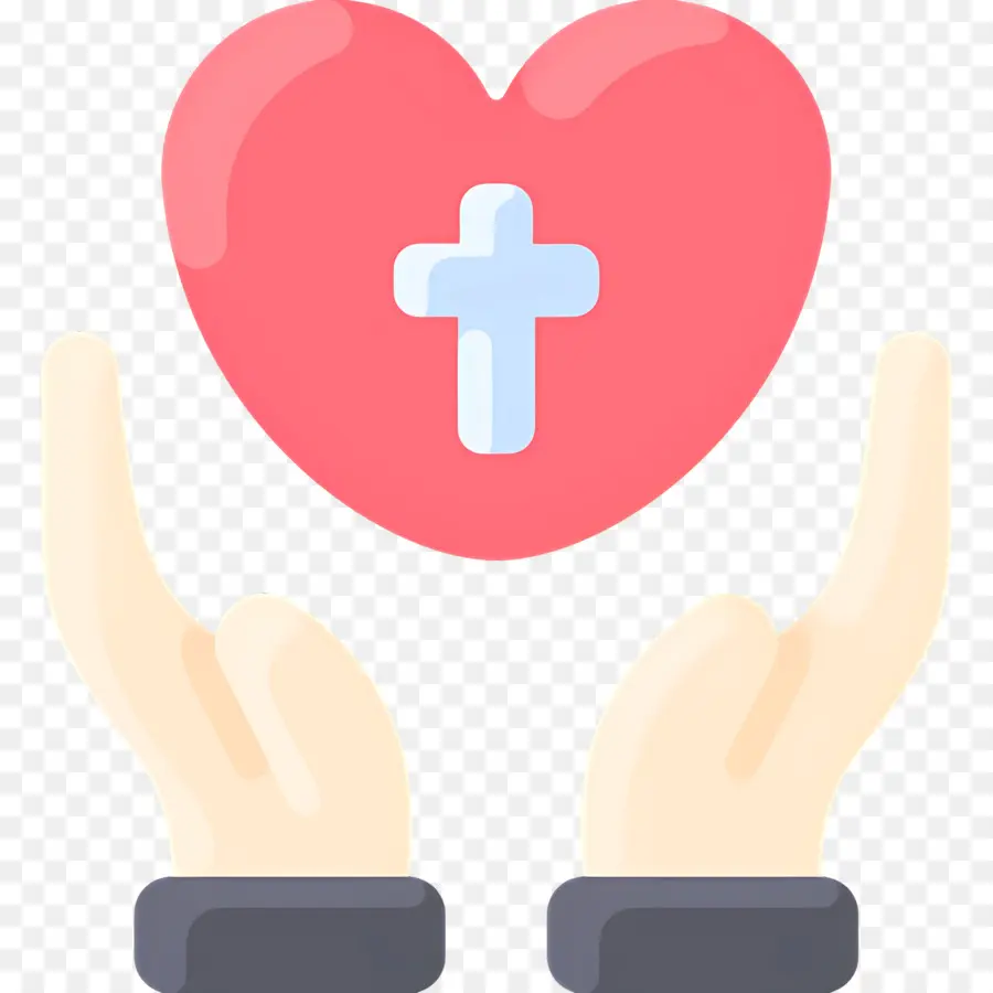 Manos Orando，Corazón Con Cruz Y Manos PNG