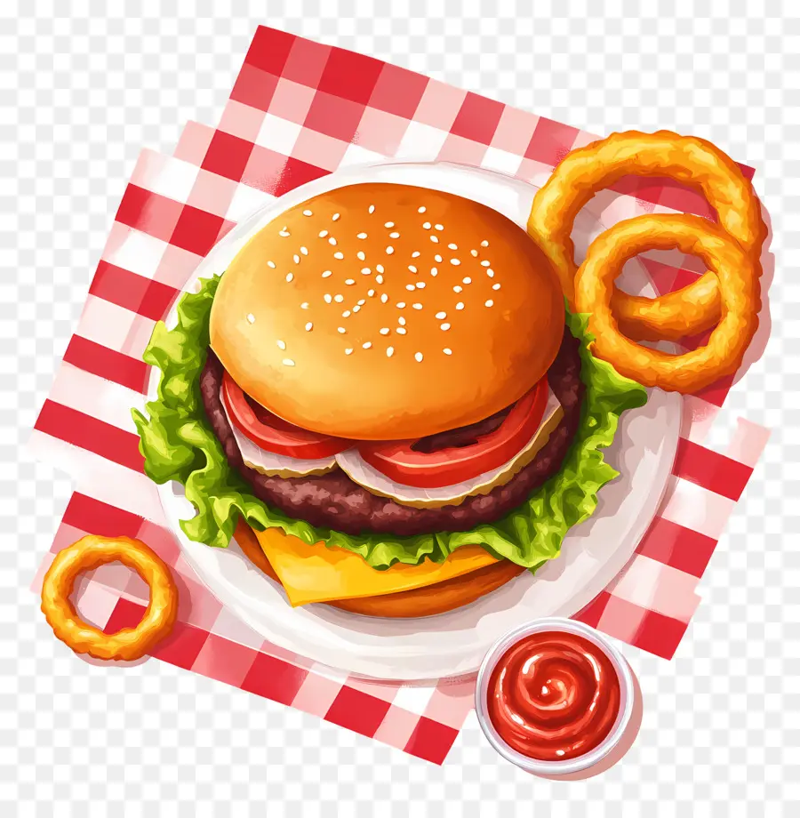 Hamburguesa Americana，Hamburguesa Y Aros De Cebolla PNG