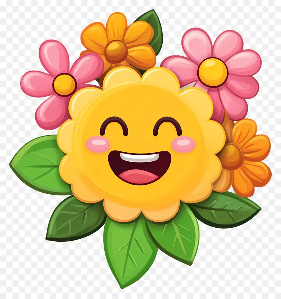 Cumpleaños Emoji，Dibujos Animados De Flores Sonrientes PNG