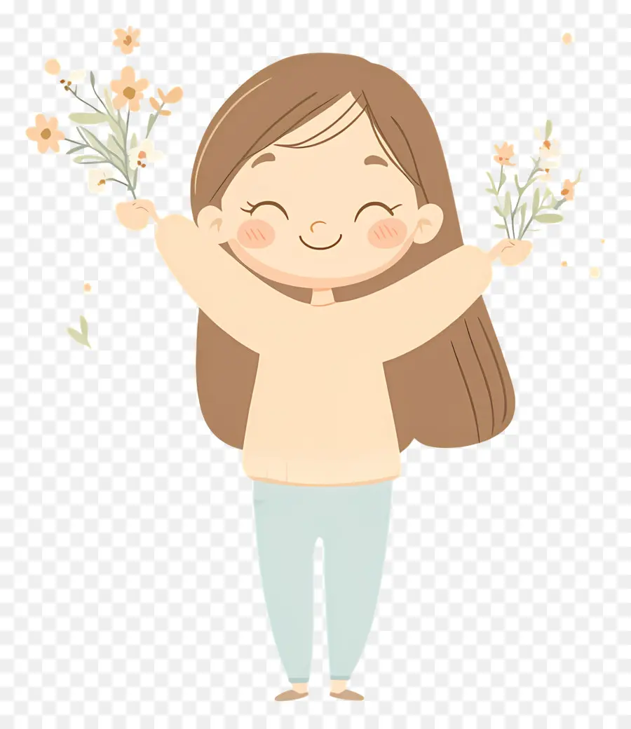 Niña Feliz，Niña Con Flores PNG