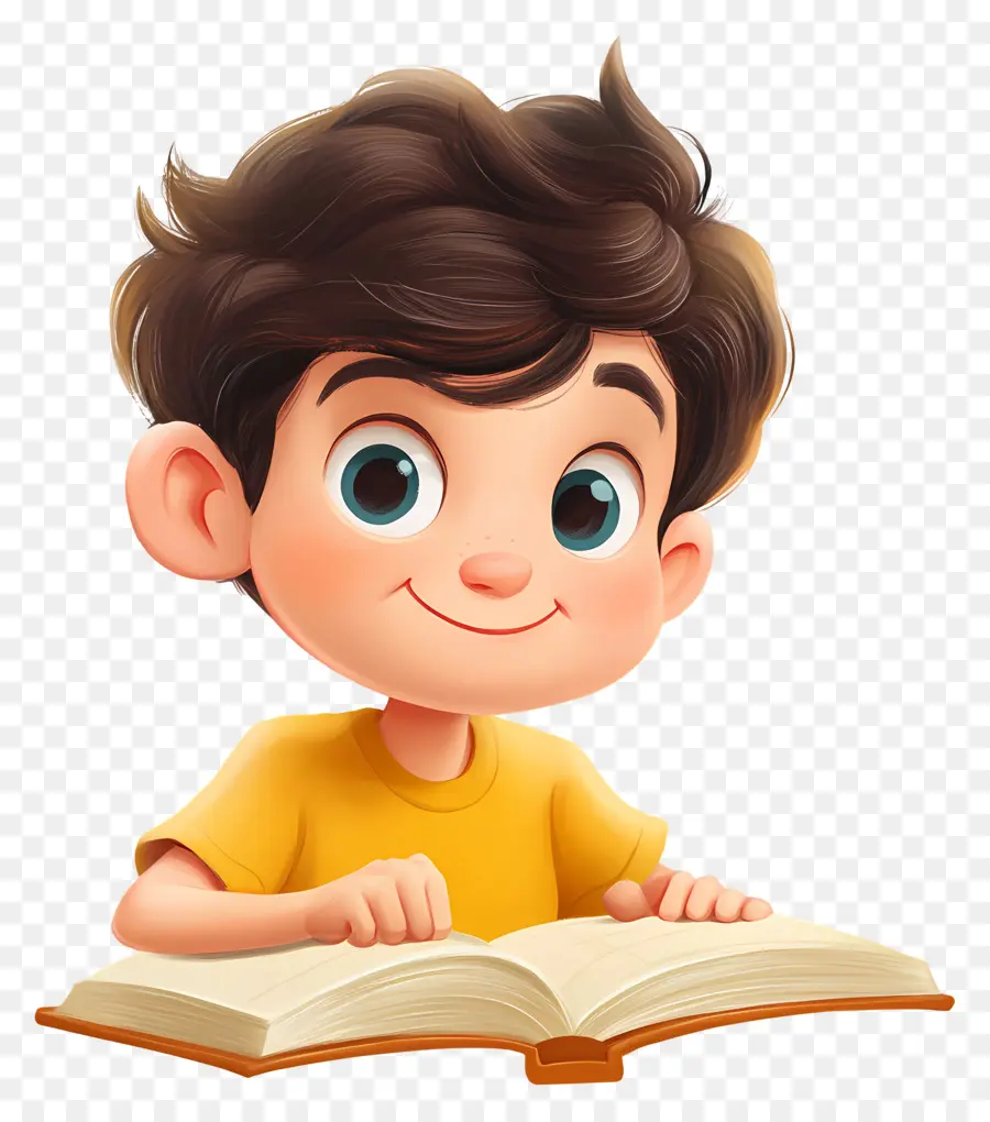 Estudiante Animado，Niño Leyendo PNG