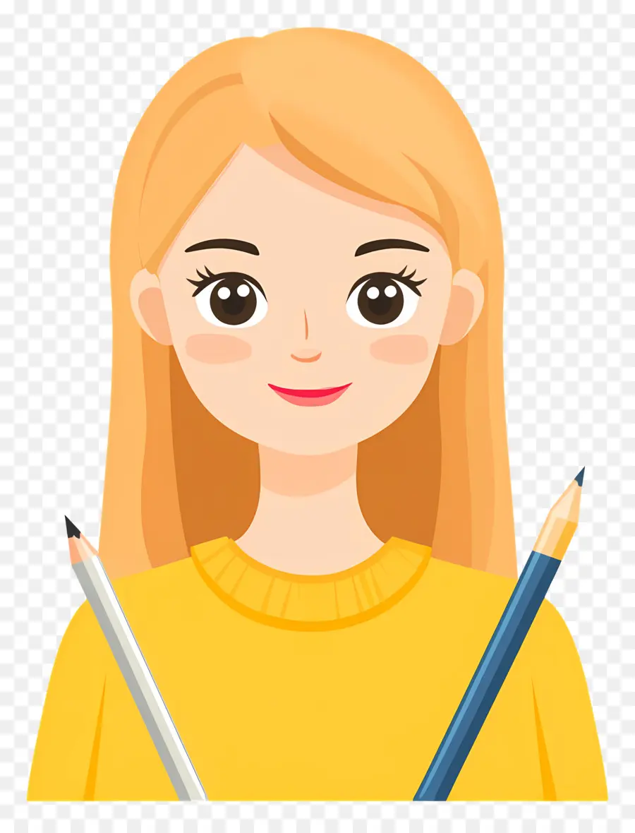 Estudiante，Chica Con Lapices PNG