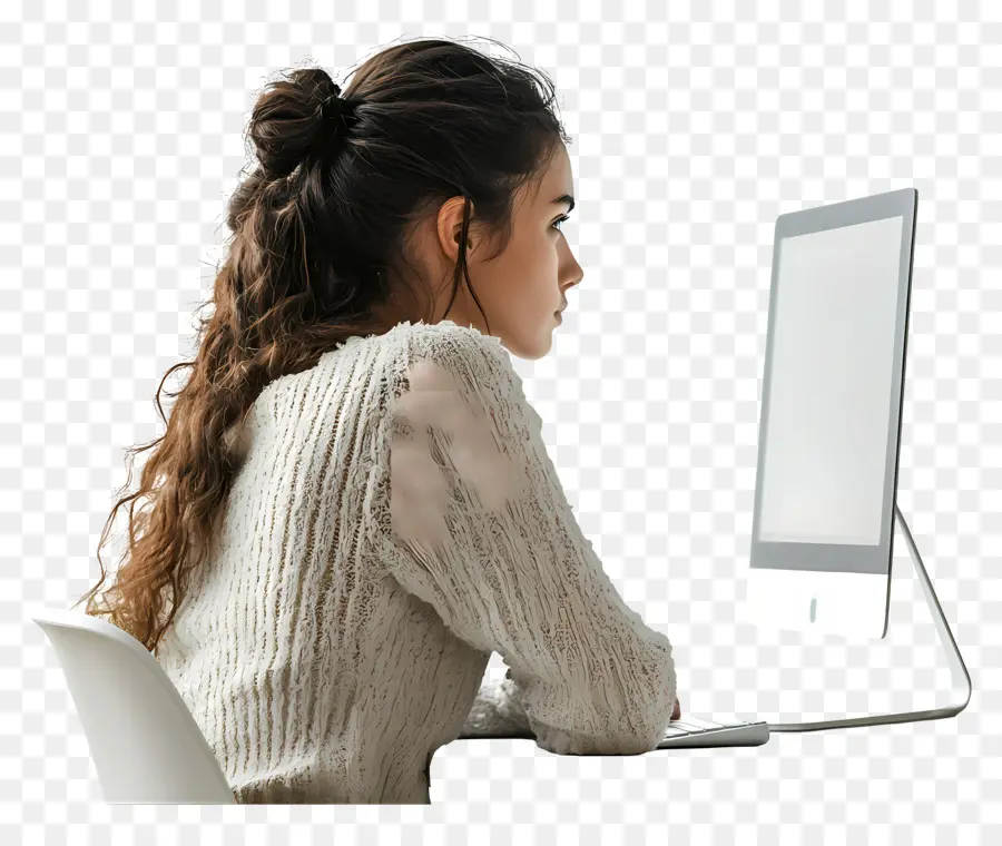 Chica Con Computadora，Mujer En La Computadora PNG