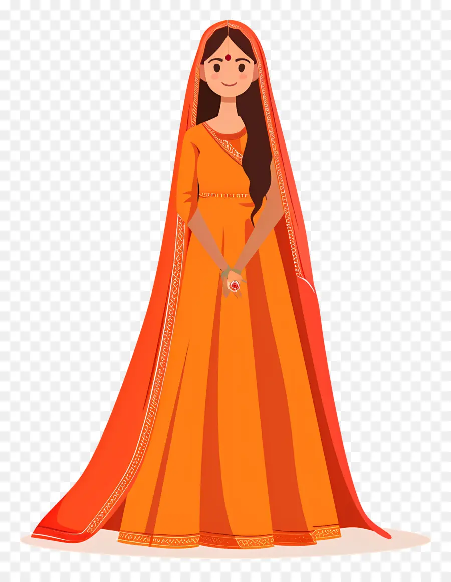 Novia India，Mujer En Vestido Naranja PNG