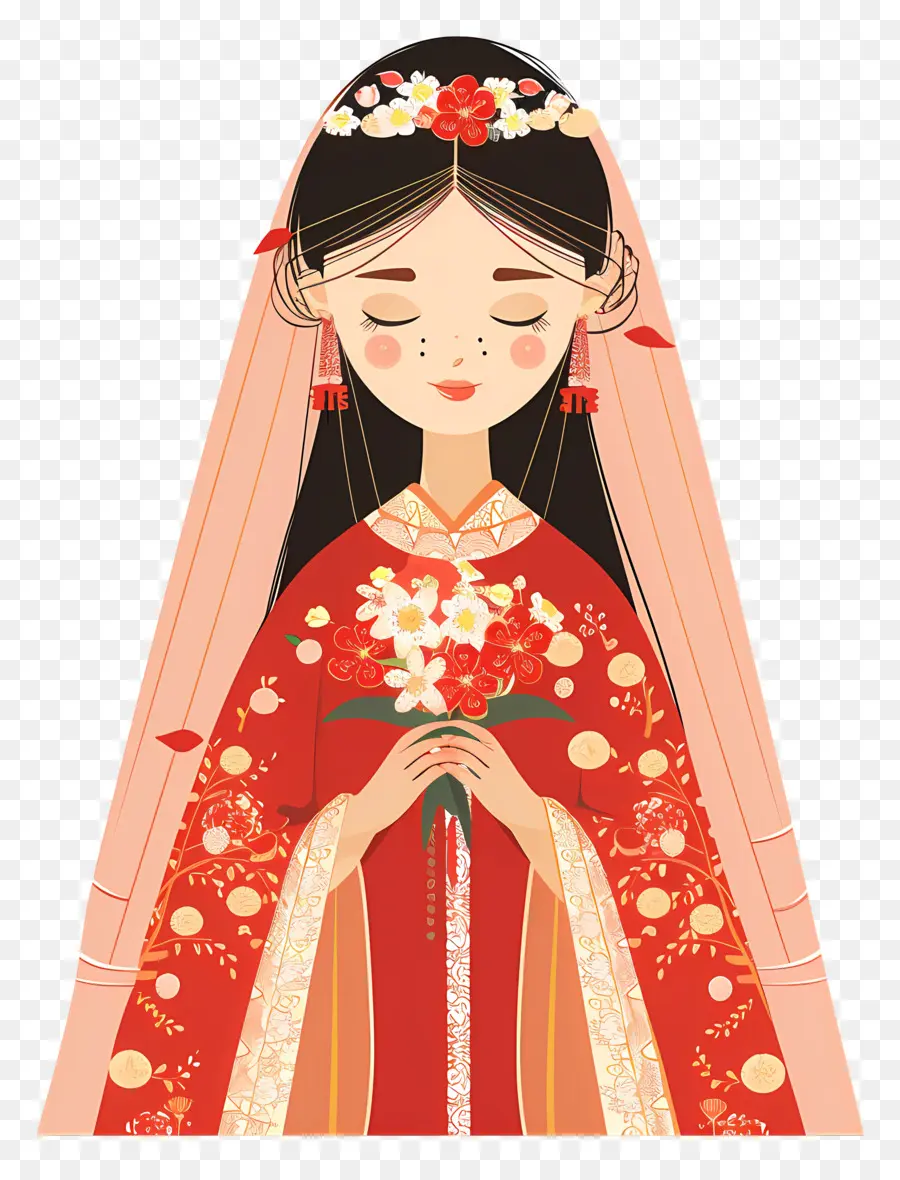 Novia Tradicional，Vestido Tradicional Rojo PNG