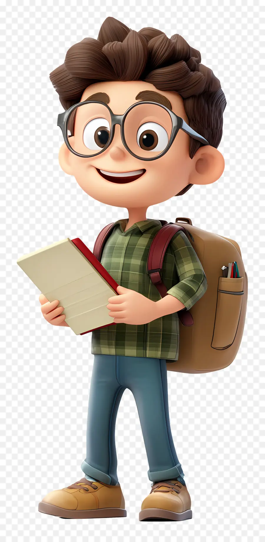 Estudiante Animado，Niño Con Gafas Y Libro PNG