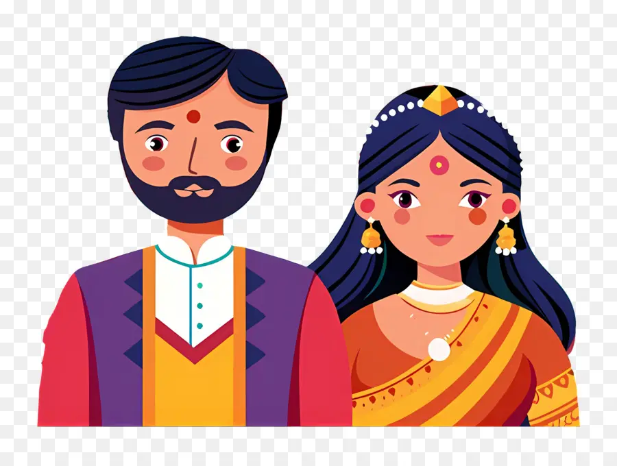 Pareja De Boda India，Pareja En Traje Tradicional PNG