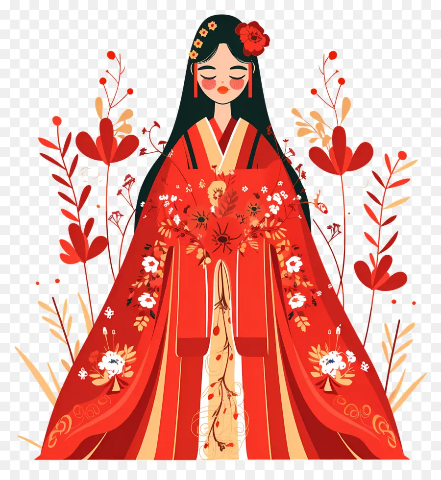 Novia Tradicional，Vestido Tradicional Rojo PNG